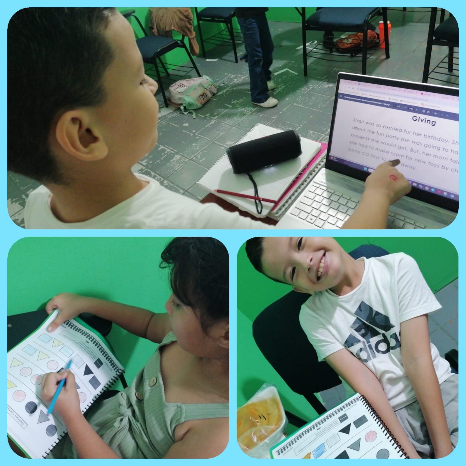 Niños en actividad de inglés con laptop