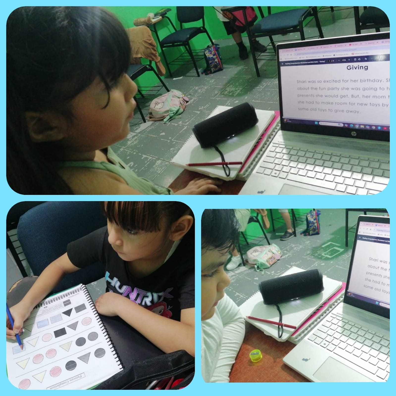 Actividad escolar con ejercicios y laptop