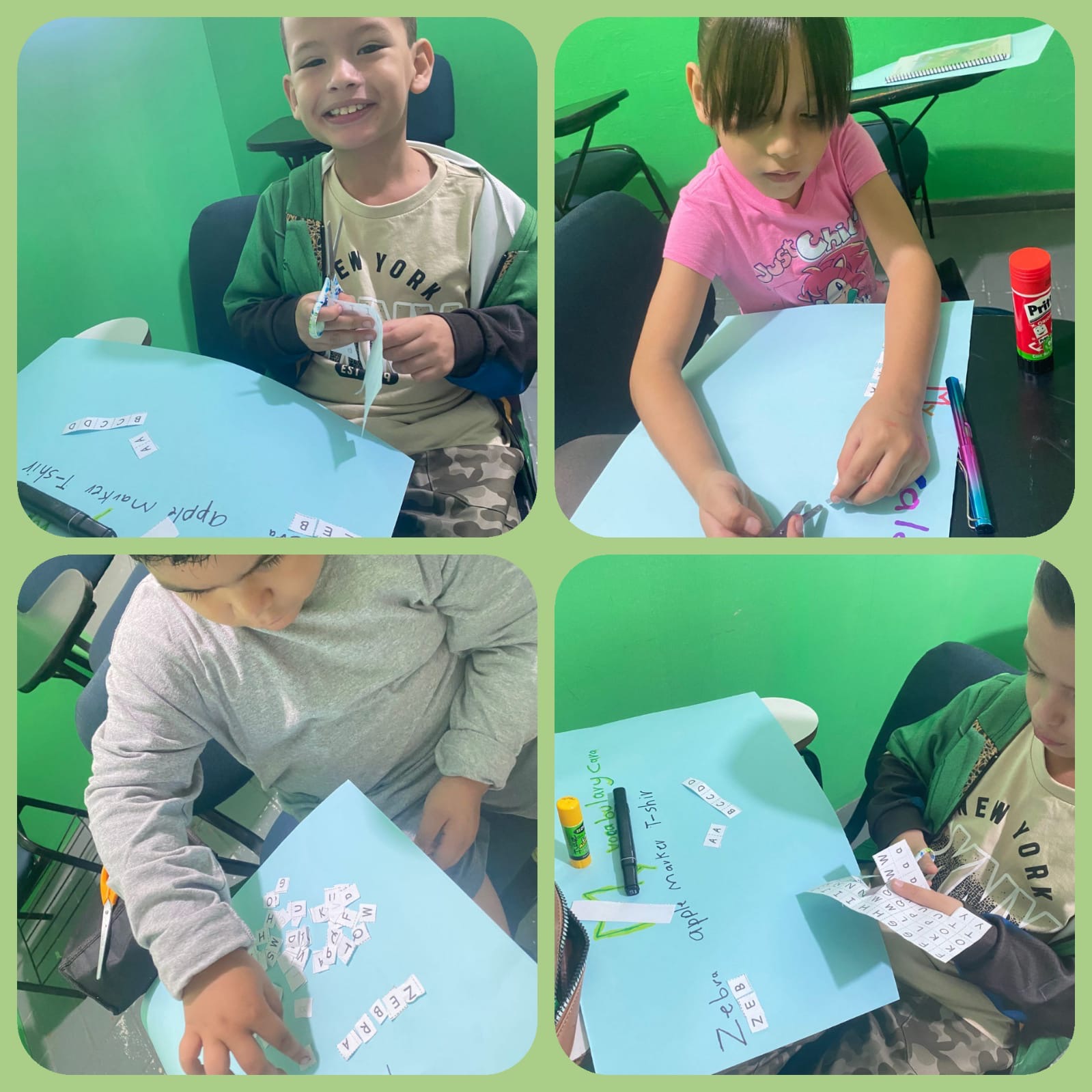 Actividad con letras y cartulinas